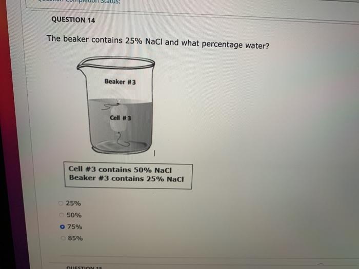 Solved QUESTION 14 The beaker contains 25% NaCl and what | Chegg.com