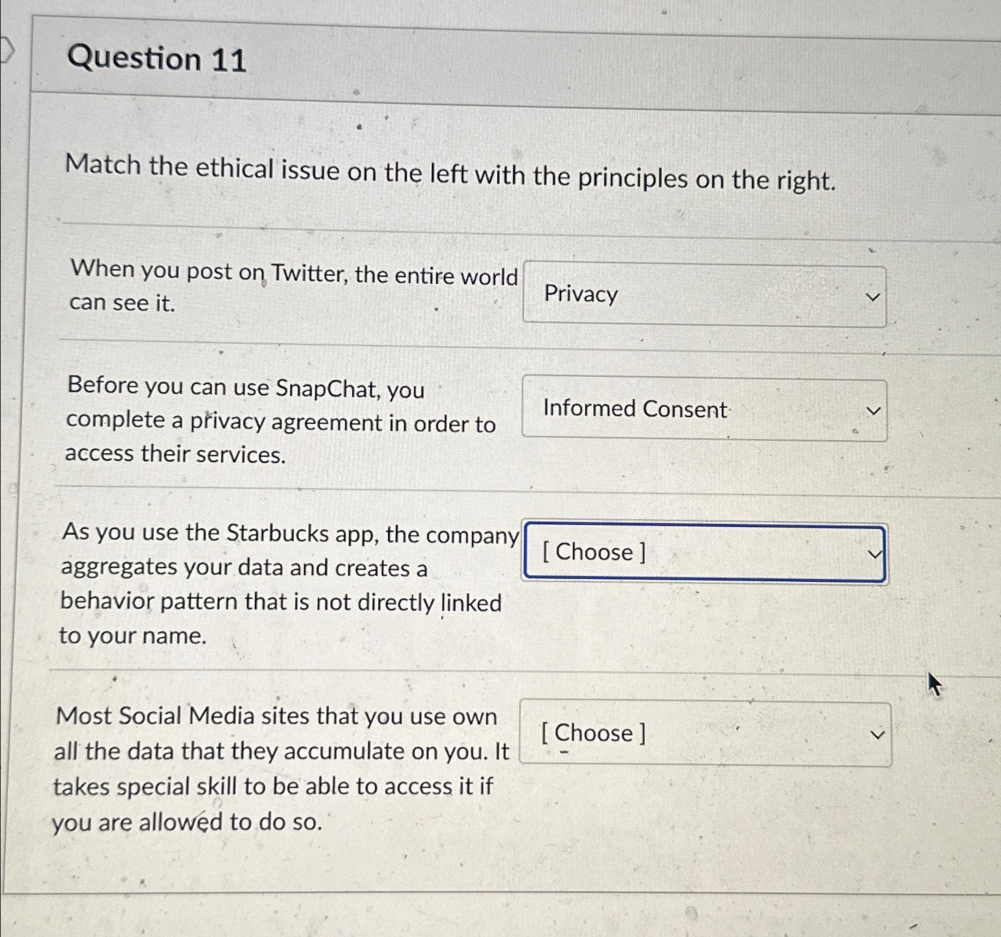 Solved Question 11Match the ethical issue on the left with | Chegg.com