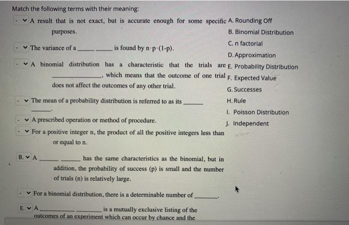 Solved Match the following terms with their meaning: A | Chegg.com