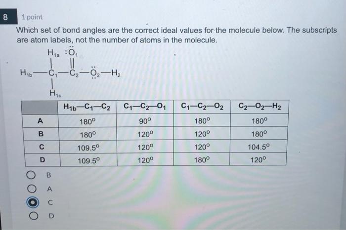 Solved OD 8 1 point Which set of bond angles are the correct | Chegg.com