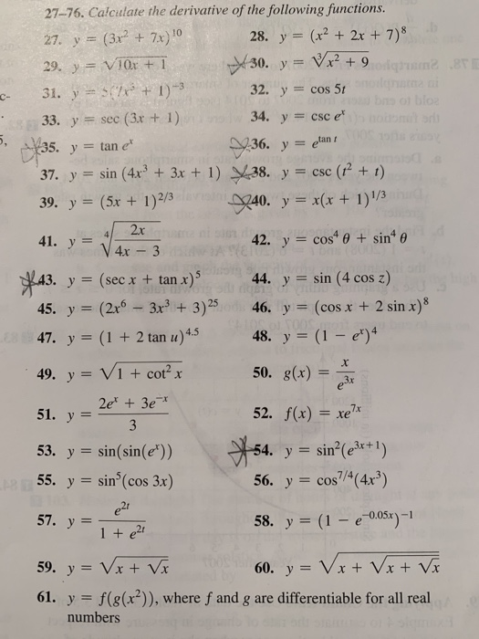 Solved 2776. Calculate the derivative of the following