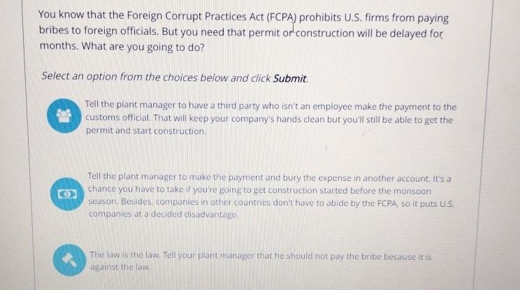 Solved You know that the Foreign Corrupt Practices Act | Chegg.com
