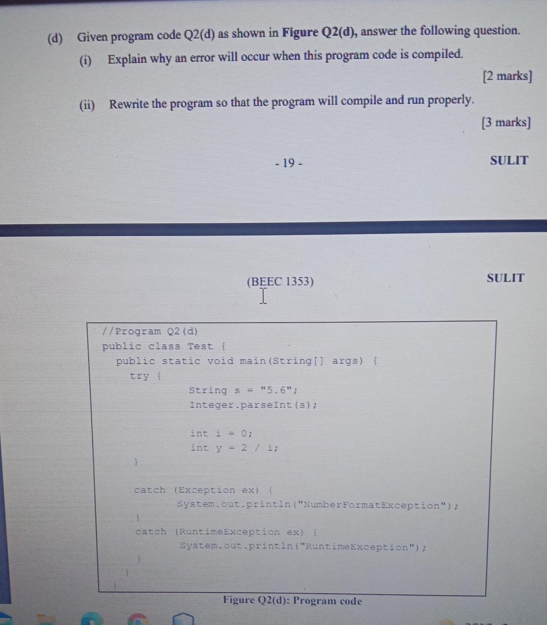 Solved (d) Given Program Code Q2(d) As Shown In Figure | Chegg.com