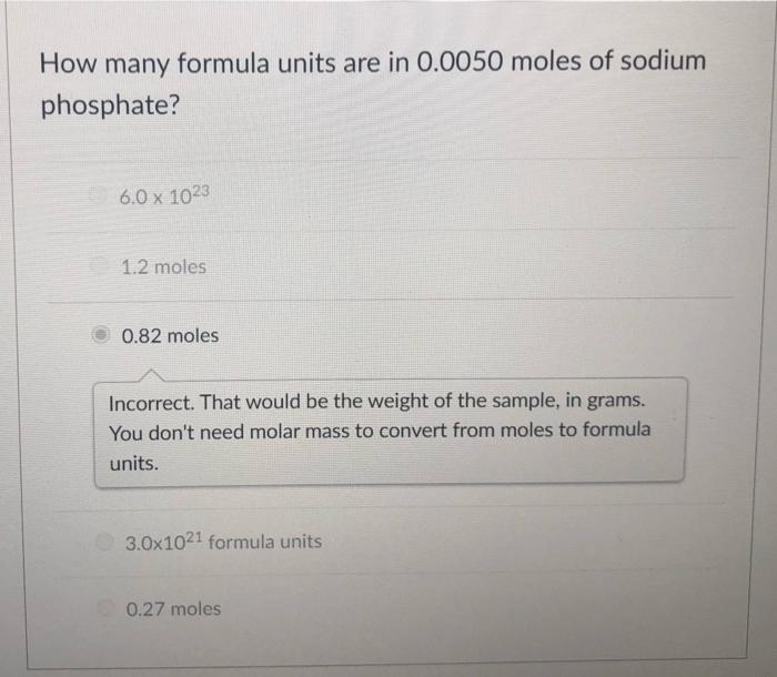 Solved how many formula units are in 0 0050 moles of sodium chegg