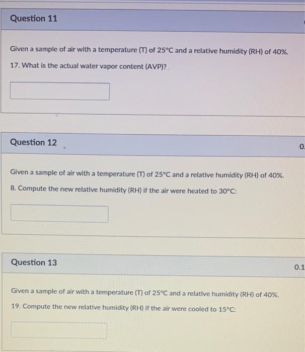 Solved Question 11 Given a sample of air with a temperature | Chegg.com