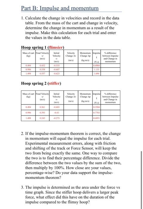 Solved Part B: Impulse And Momentum 1. Calculate The Change | Chegg.com