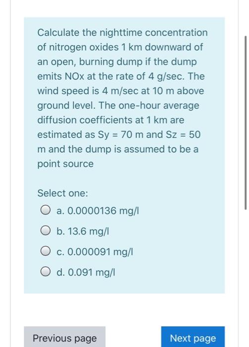 Solved Calculate the nighttime concentration of nitrogen