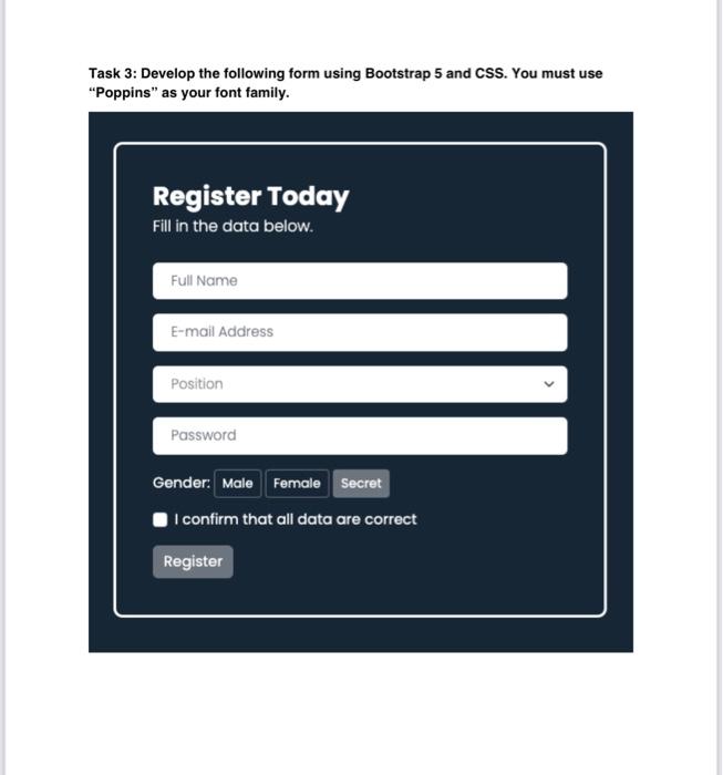Task 3: Develop the following form using Bootstrap 5 | Chegg.com