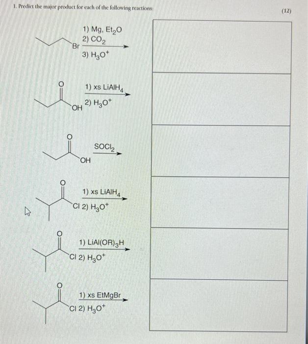 Solved 1. Predict the major product for each of the | Chegg.com