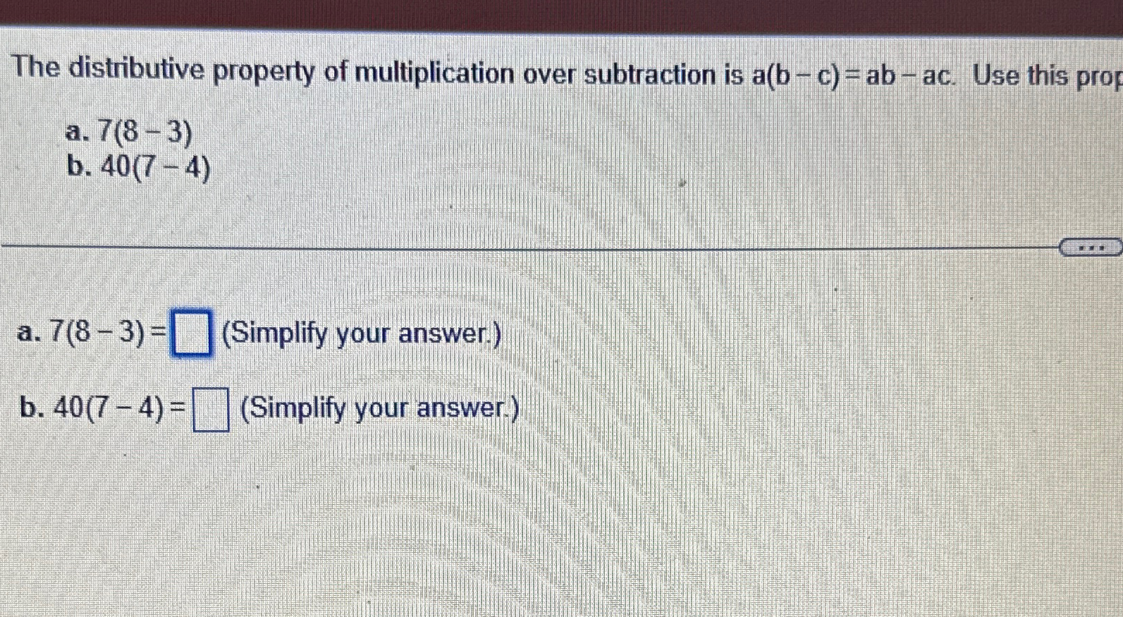 Solved The distributive property of multiplication over | Chegg.com