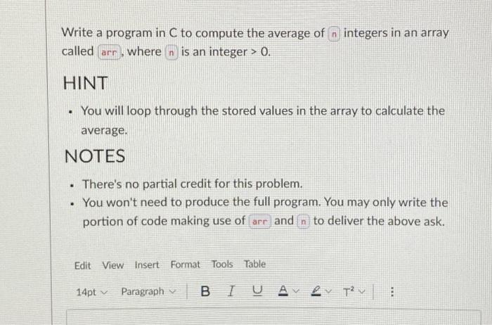 Solved Write a program in C to compute the average of | Chegg.com