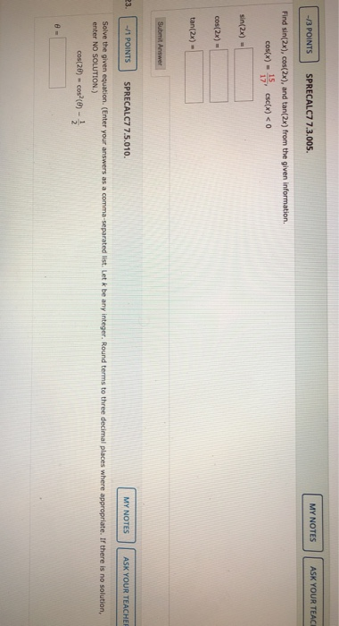 Solved My Notes Ask Your Teach 3 Points Sprecalc7 Chegg Com Solved My Notes Ask Your Teach 3 Points Sprecalc7 Chegg Com