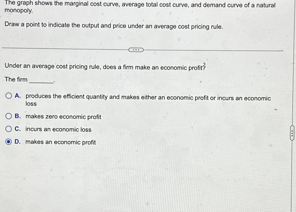 Solved The graph shows the marginal cost curve, average | Chegg.com