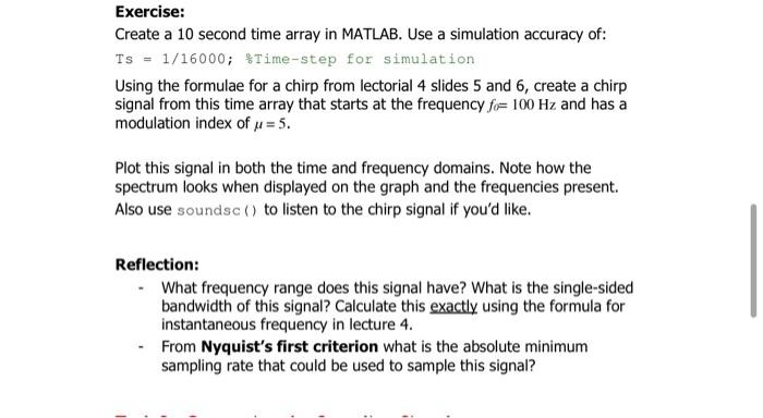 Solved Exercise: Create a 10 second time array in MATLAB. | Chegg.com