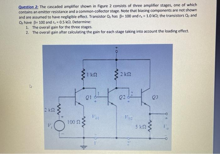 Solved Question 2: The cascaded amplifier shown in Figure 2 | Chegg.com