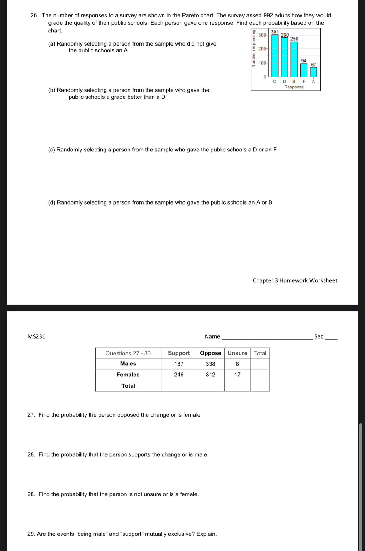 Solved The number of responses to a survey are shown in the | Chegg.com