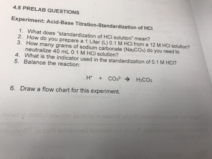 Solved 4.5 PRELAB QUESTIONS Experiment: Acid-Base Titration | Chegg.com