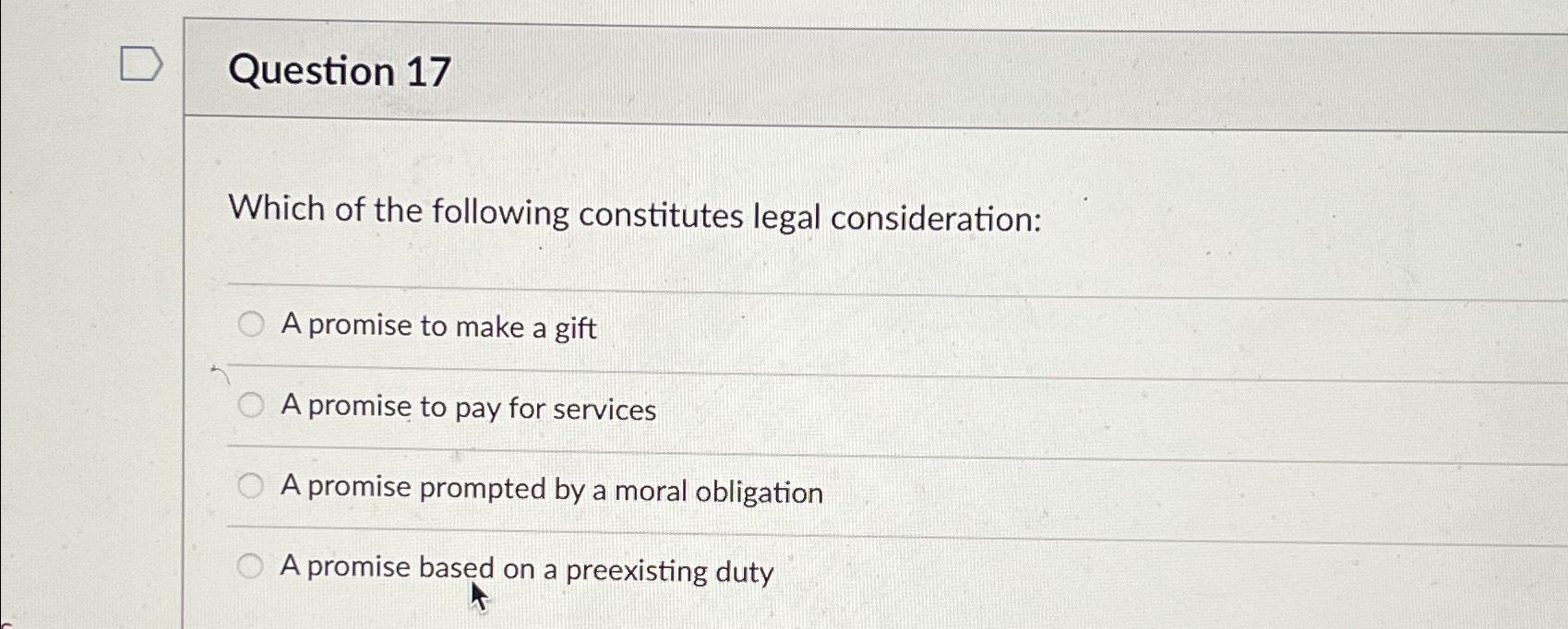 Solved Question 17Which of the following constitutes legal | Chegg.com