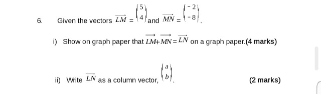 Solved 5 6. Given the vectors LM = 14 and MN = 1-8). 1) Show | Chegg.com