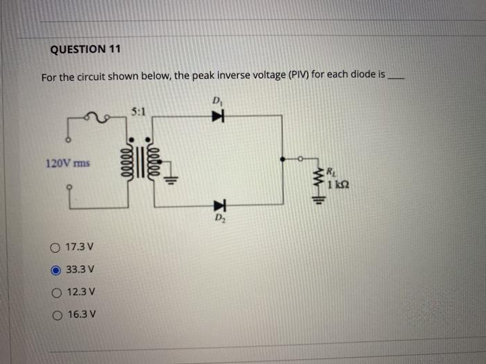 Solved Question 10 For The Circuit Shown Below The Peak Chegg Com