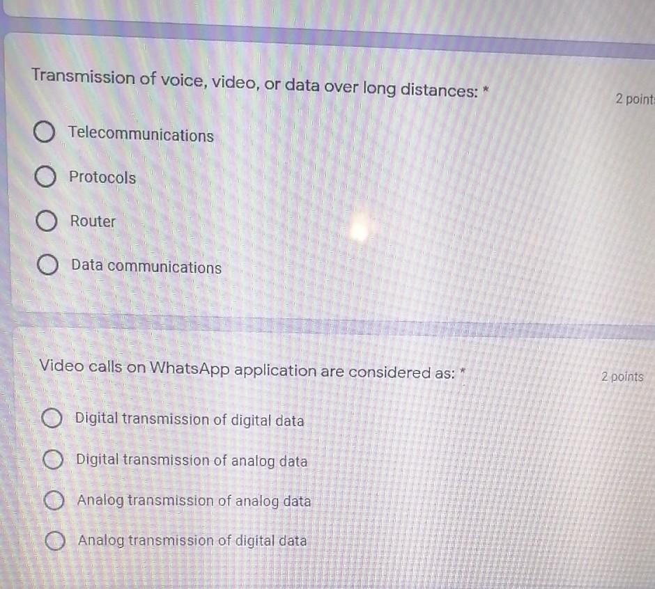 Solved Transmission of voice, video, or data over long | Chegg.com