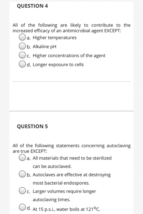 Solved QUESTION 2 A disinfecting agent kills bacteria. | Chegg.com
