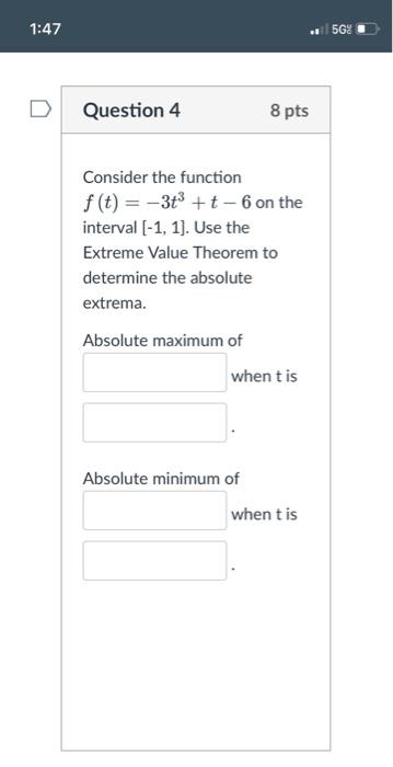 Solved Consider the function f(t)=−t3+7t−6 Suppose s=f(t) | Chegg.com