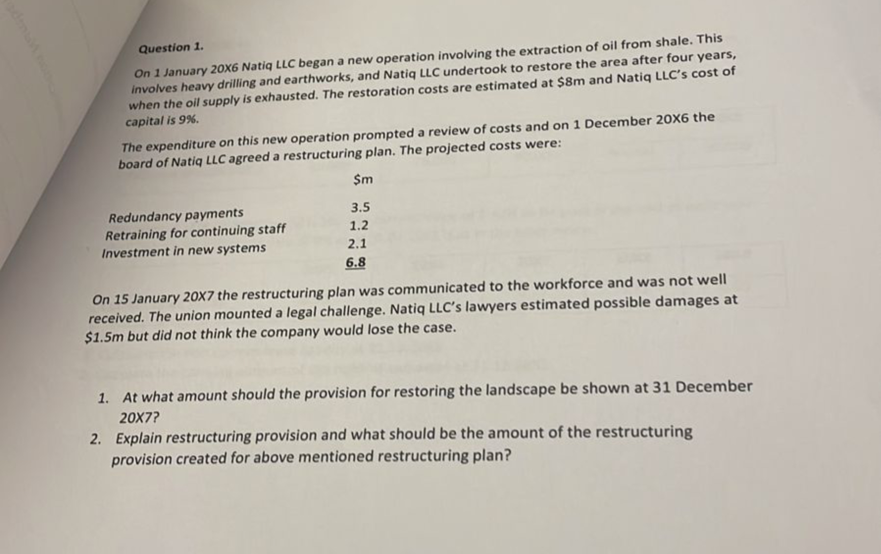 Solved Question 1.On 1 ﻿January 20X6 ﻿Natiq LLC began a new | Chegg.com