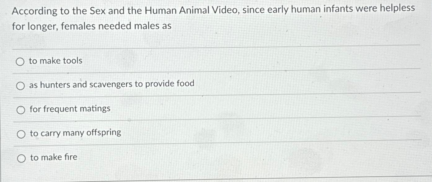 Solved According to the Sex and the Human Animal Video, | Chegg.com