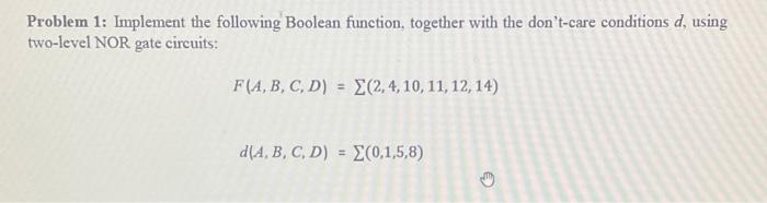 Solved Problem Implement The Following Boolean Function Chegg Com