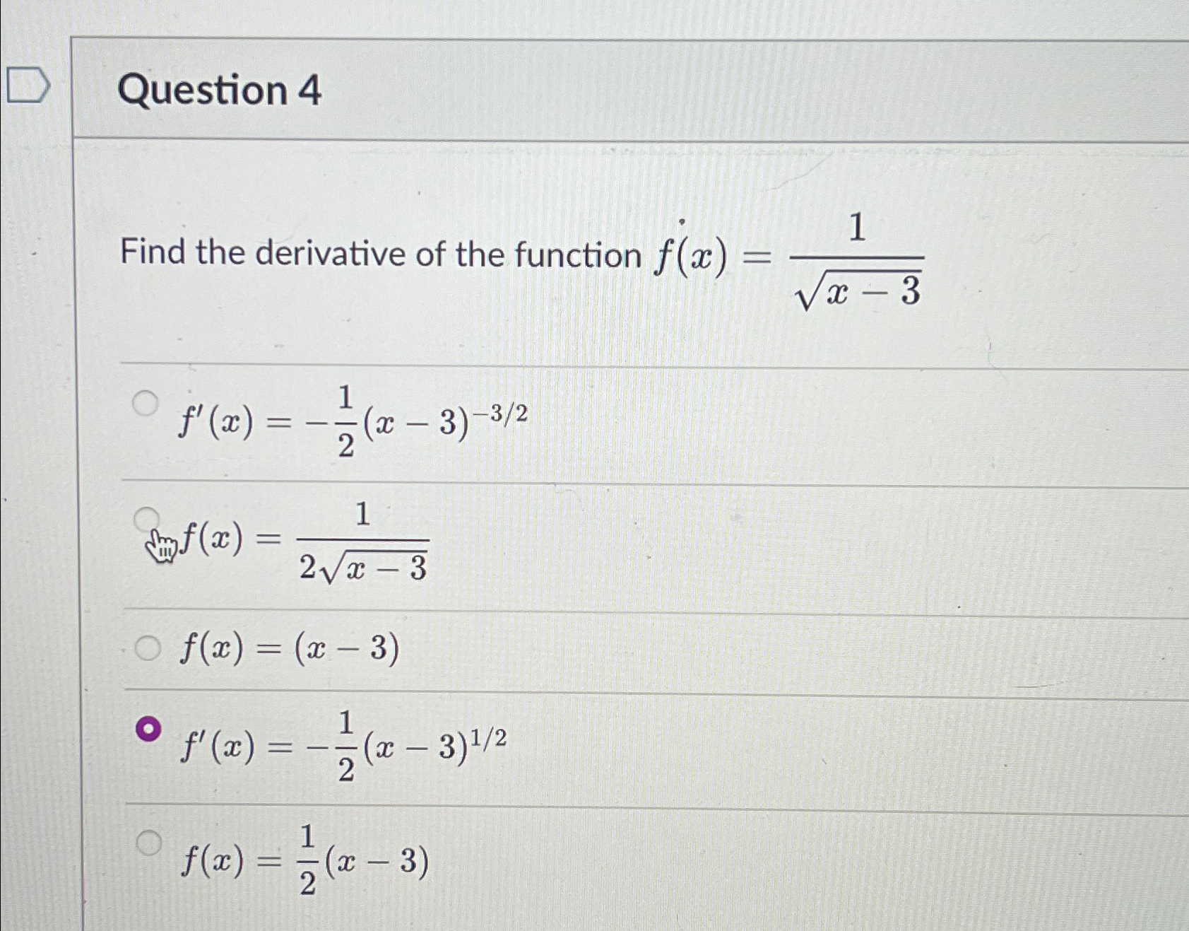 Solved Question 4Find the derivative of the function | Chegg.com