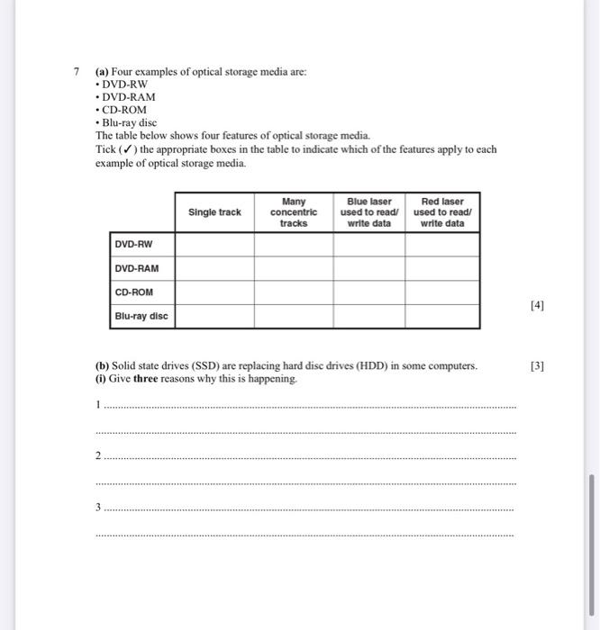 7 A Four Examples Of Optical Storage Media Are Chegg Com