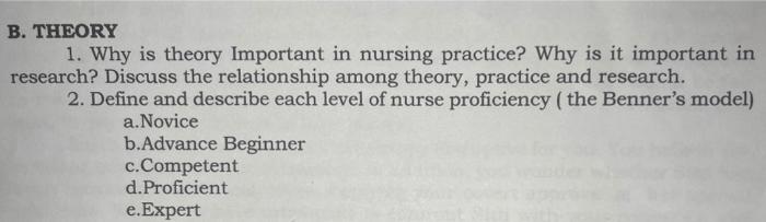 Solved B. THEORY 1. Why Is Theory Important In Nursing | Chegg.com