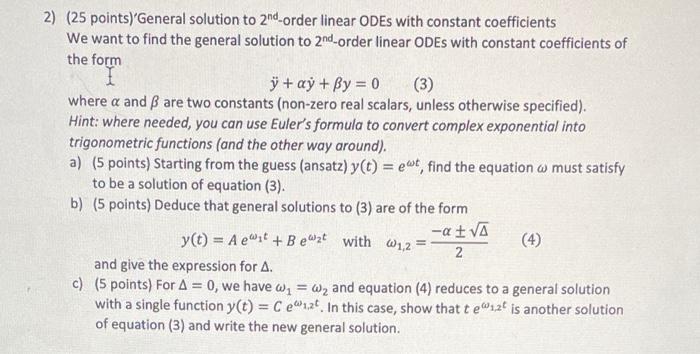 Solved (25 points)'General solution to 2nd − order linear | Chegg.com