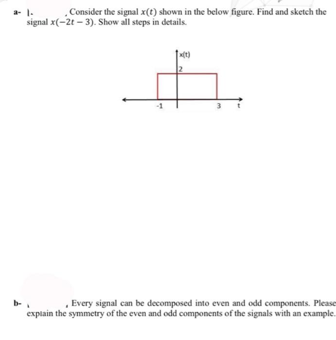 Solved a- l- Consider the signal x(t) shown in the below | Chegg.com