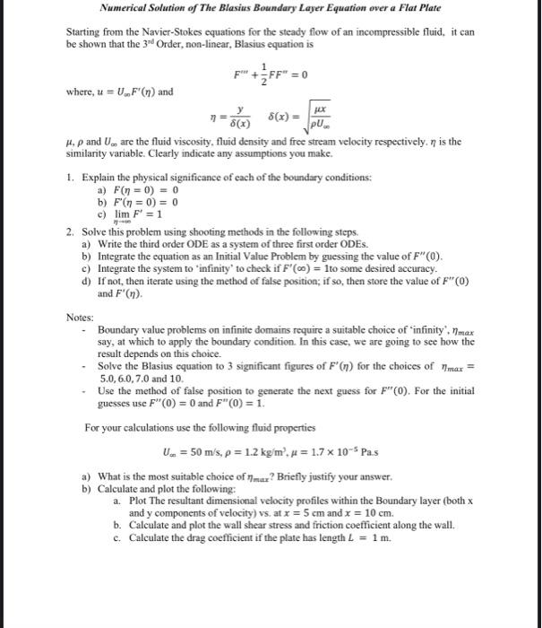 Solved Numerical Solution Of The Blasius Boundary Layer | Chegg.com