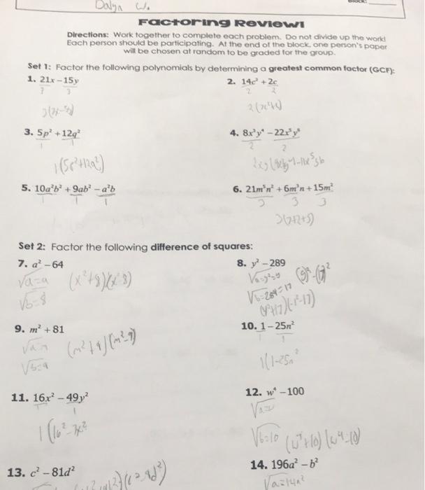 Solved Dalyn Wo Factoring Review Directions: Work Together | Chegg.com