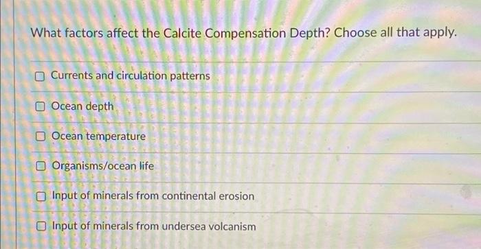 Solved What factors affect the Calcite Compensation Depth? | Chegg.com