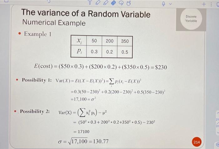 Solved + Discrete Variable The variance of a Random Variable | Chegg.com