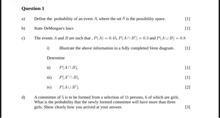 Solved EE Question 1 a) Define the probability of an event | Chegg.com