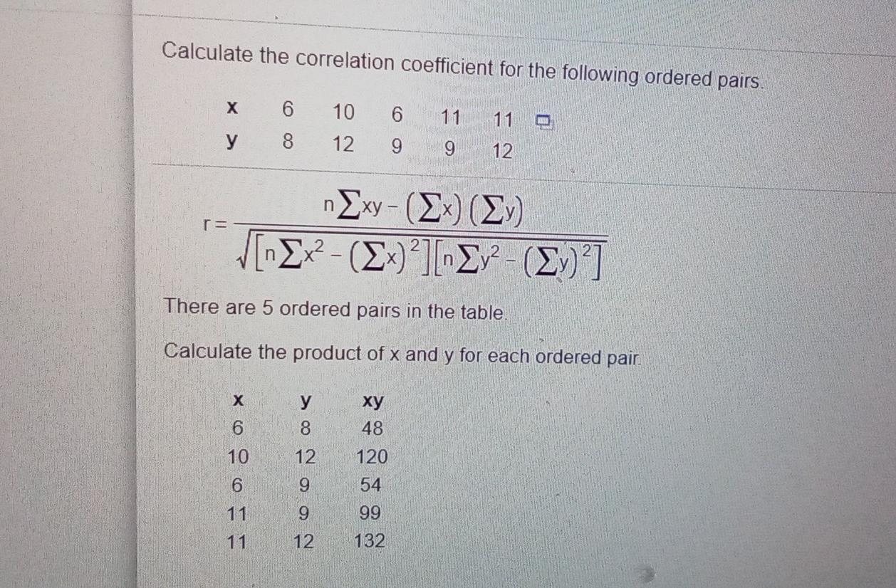 Solved Calculate the correlation coefficient for the | Chegg.com