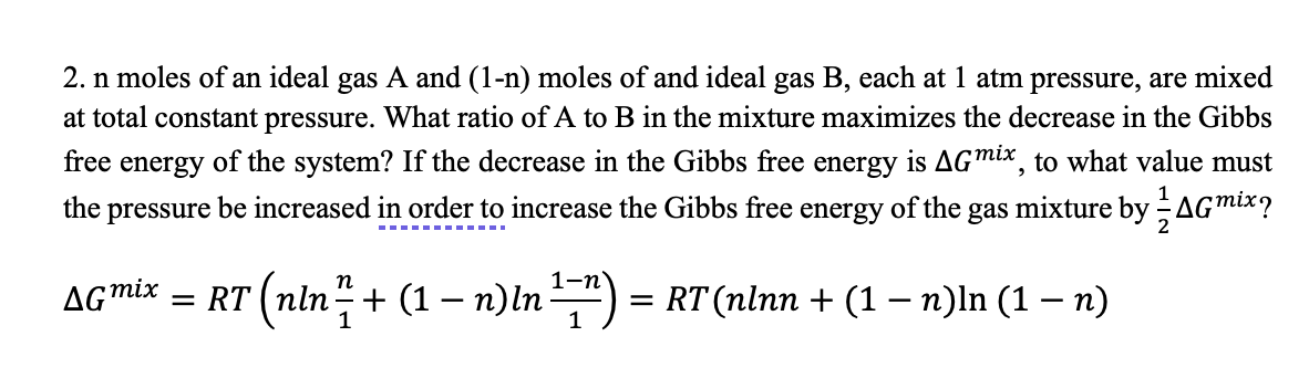 Solved n ﻿moles of an ideal gas A and (1-n) ﻿moles of and | Chegg.com