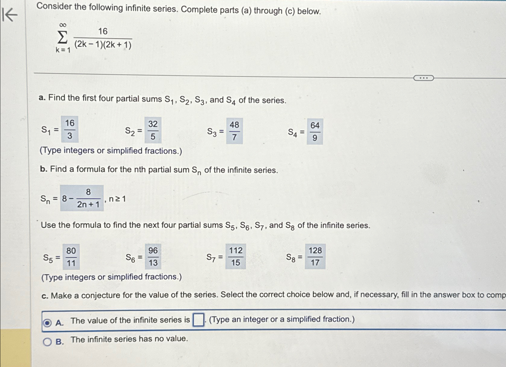 Solved Consider the following infinite series. Complete | Chegg.com