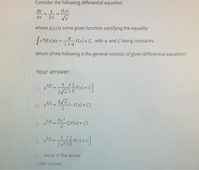Solved Consider the following differential equation dy V | Chegg.com
