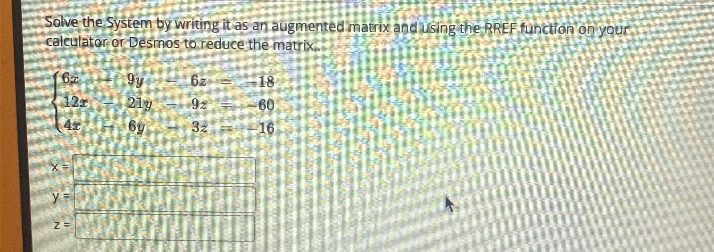 Solved Solve the System by writing it as an augmented matrix | Chegg.com