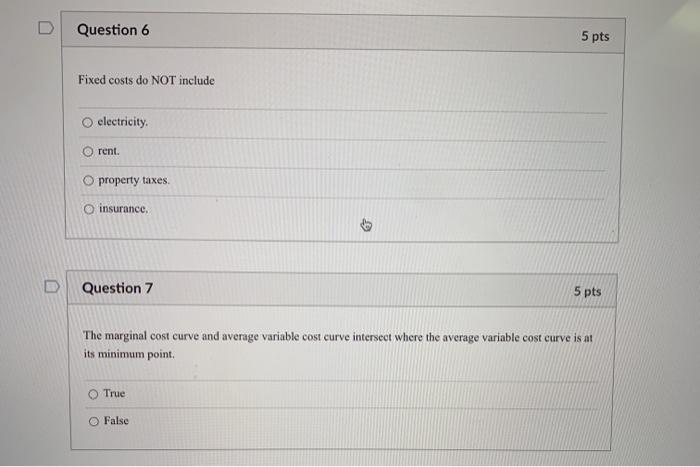 Solved Question 5 5 pts (Understanding Cost Curves) The | Chegg.com