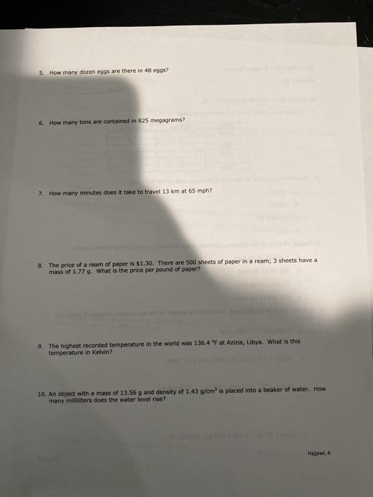 Solved Chemistry 101 - Problem Solving Handout 1 Name: 1. | Chegg.com