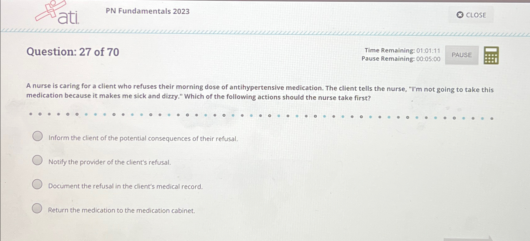 Solved PN Fundamentals 2023CLOSEQuestion: 27 ﻿of 70Time | Chegg.com