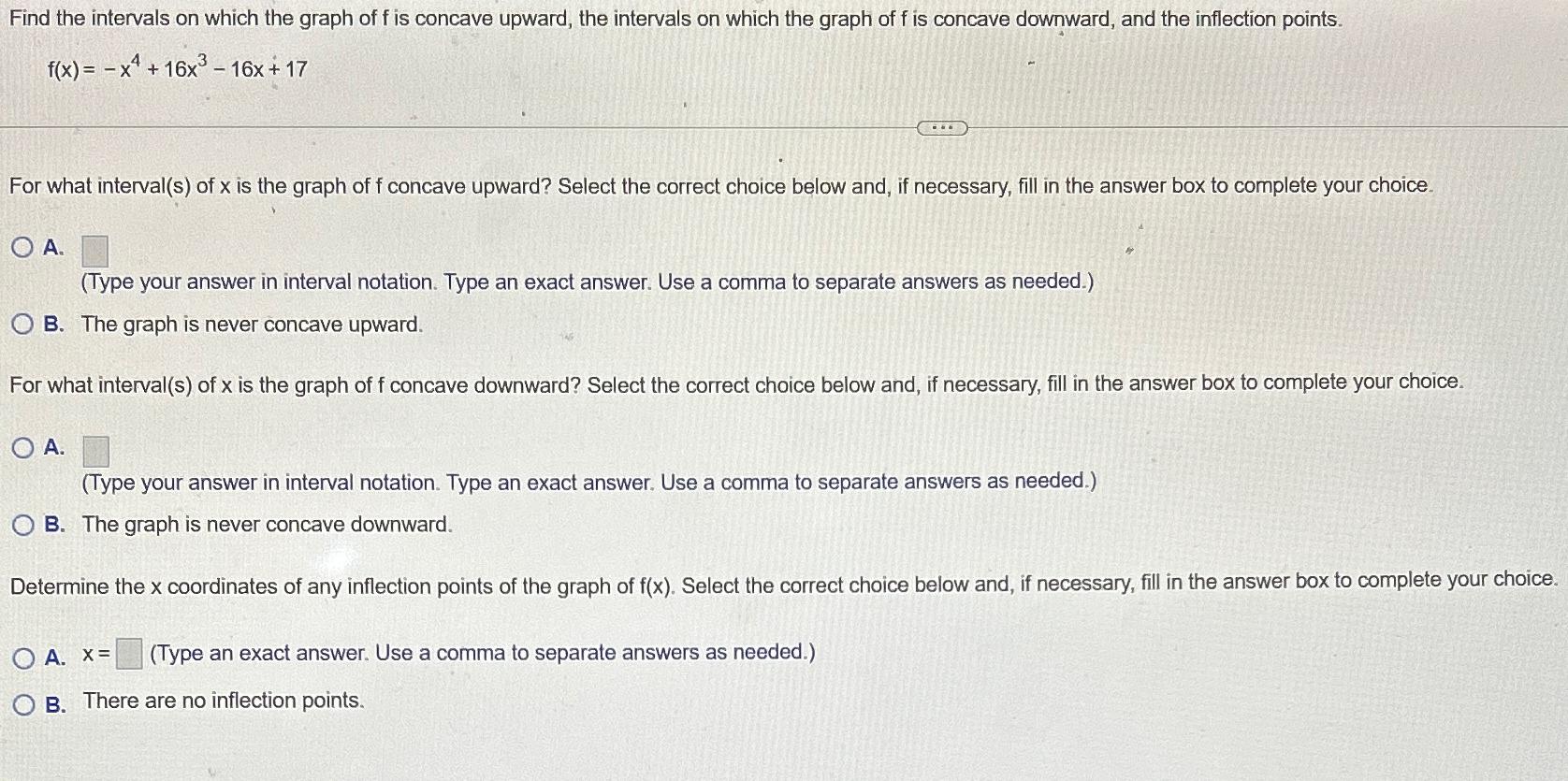 Solved Find the intervals on which the graph of f ﻿is | Chegg.com