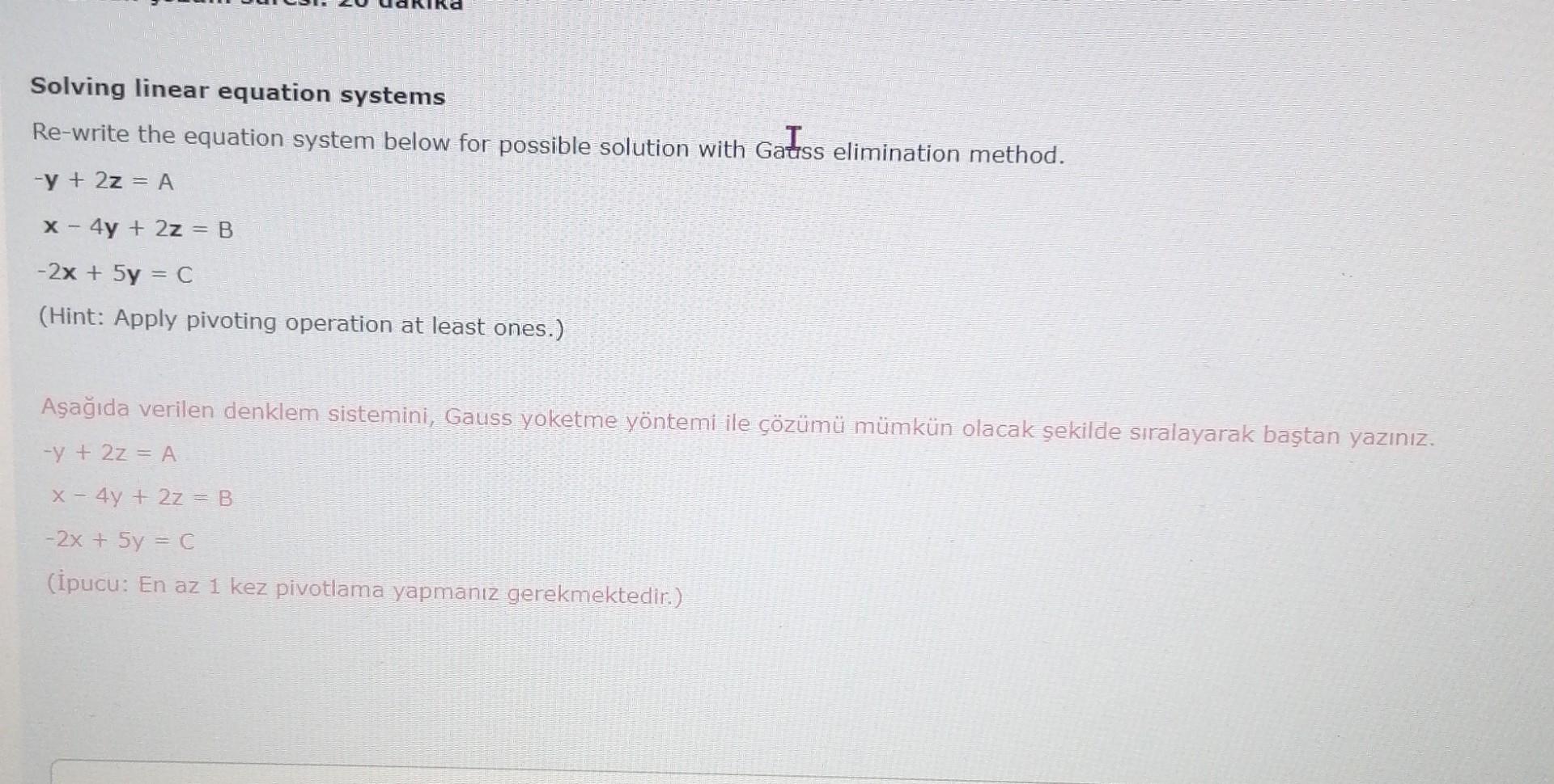 Solving linear equation systems re write the equation chegg